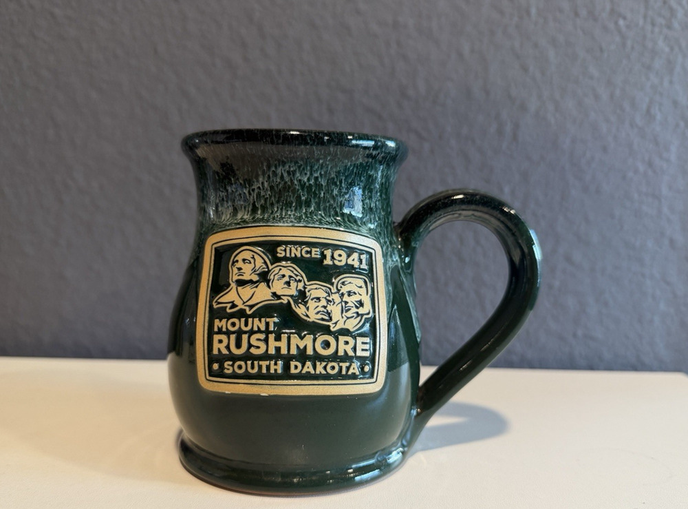 Deneen Pottery Mt Rushmore National Park Coffee Mug HandThrown Drip Speck Glaze